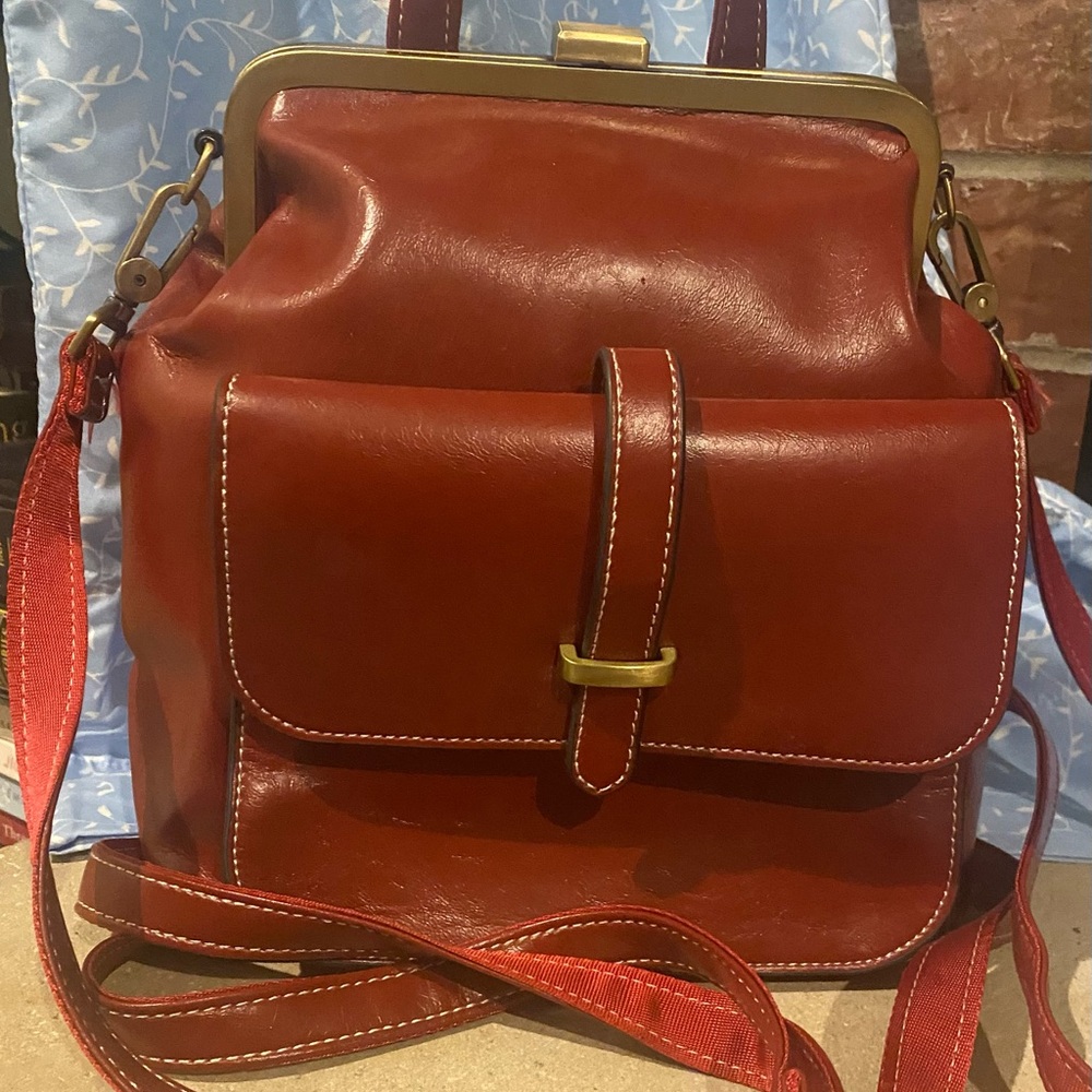 Red Leather Women's Backpack Bag